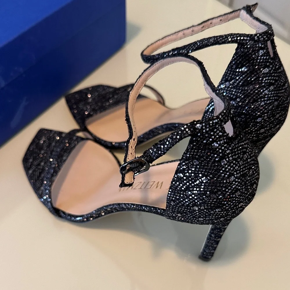 NWT Stuart Weitzman Amelina Gunmetal Glitter Heels - Picture 9 of 11